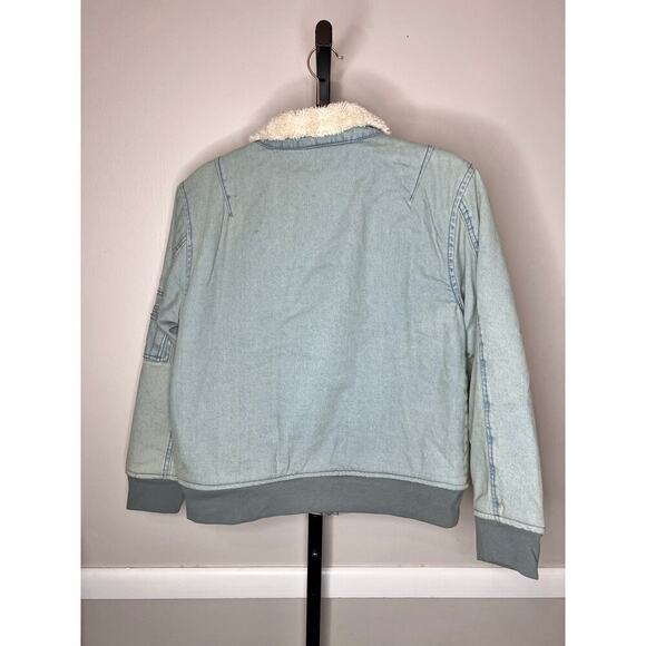 Ring of Fire Sherpa Collar Chambray Jean Bomber Jacket Size XL - Picture 4 of 6
